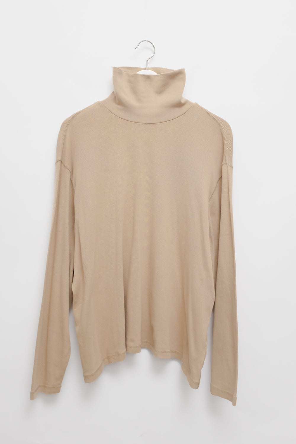 BEIGE COTTON HIGH NECK SHIRT