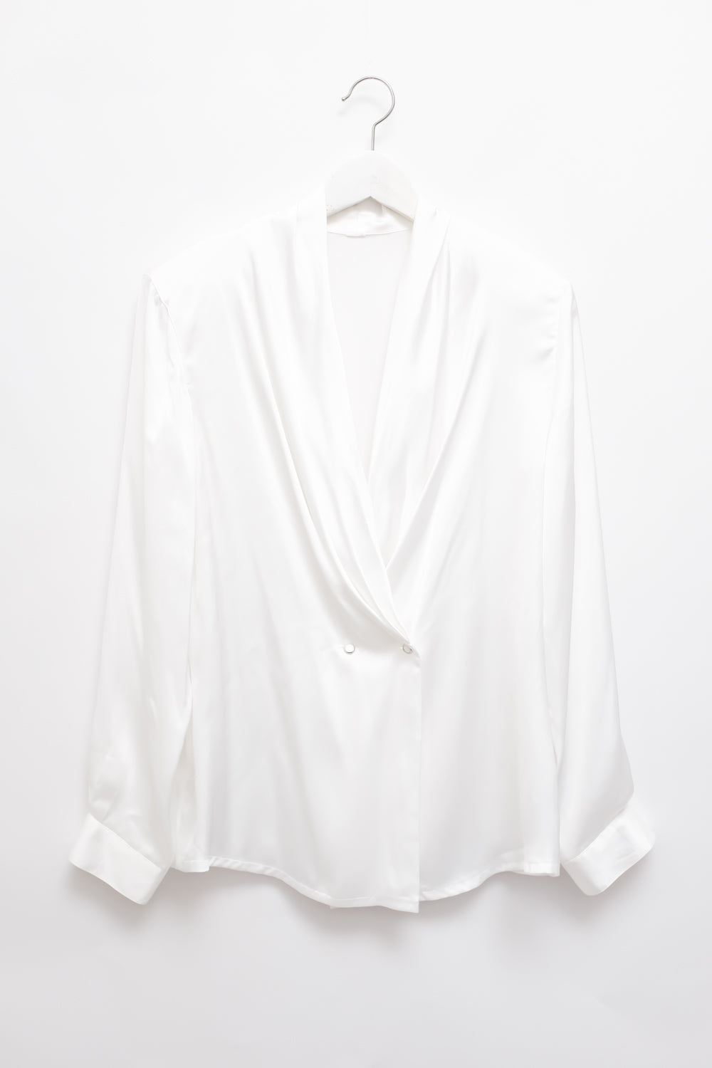 SATIN LIQUID WHITE WRAP BLOUSE