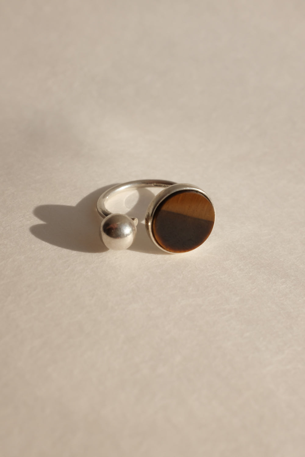TIGEREYE STONE WITH SILVER BALL 925 VINTAGE RING
