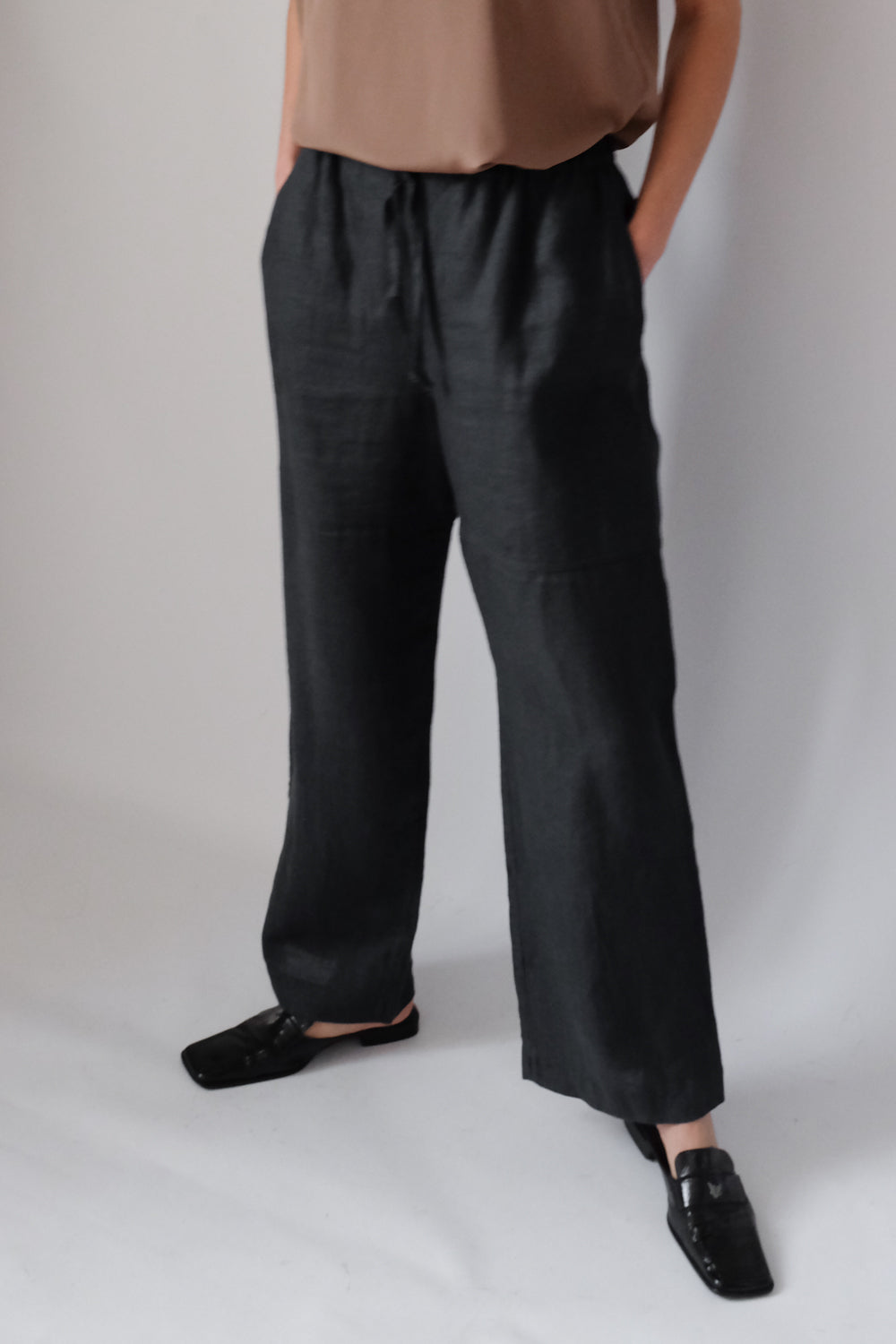 PURE LINEN WIDE LEG DRAWSTRING TROUSERS