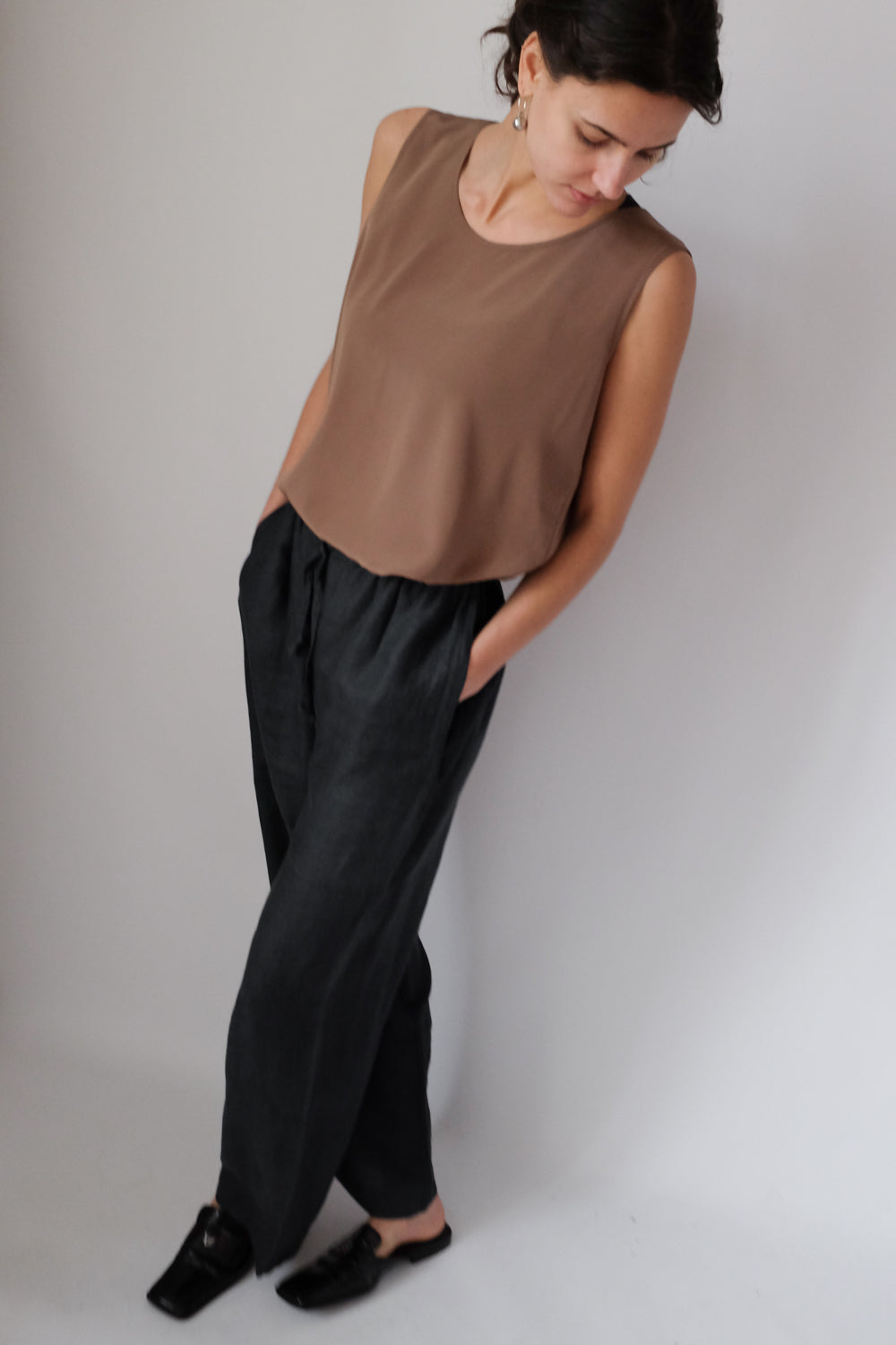 PURE LINEN WIDE LEG DRAWSTRING TROUSERS