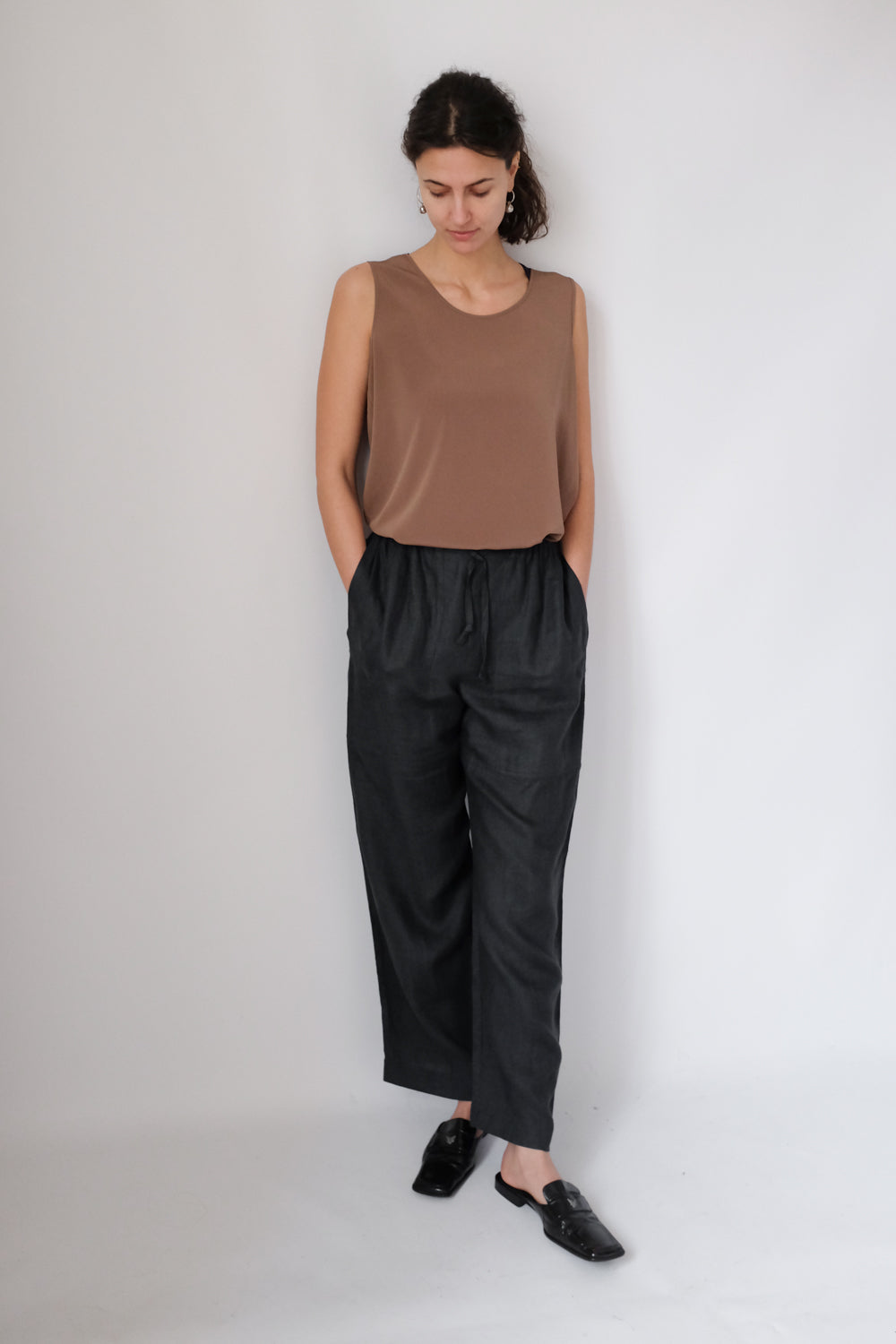 PURE LINEN WIDE LEG DRAWSTRING TROUSERS