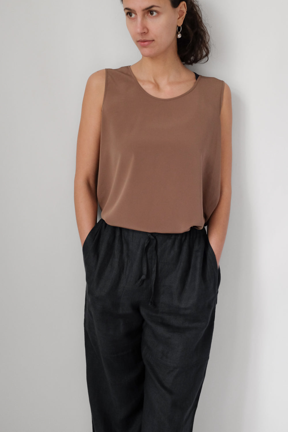 PURE LINEN WIDE LEG DRAWSTRING TROUSERS