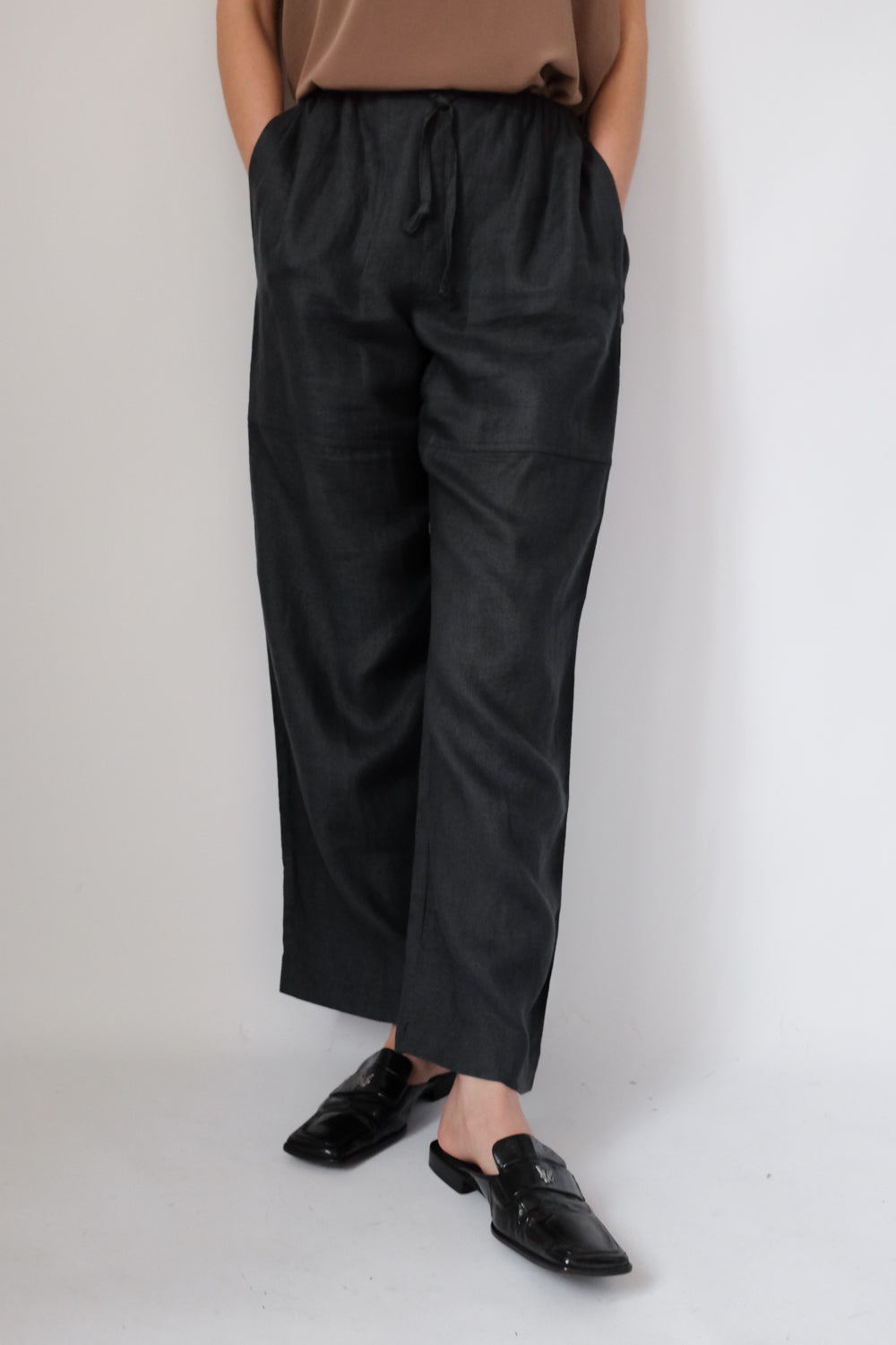 PURE LINEN WIDE LEG DRAWSTRING TROUSERS