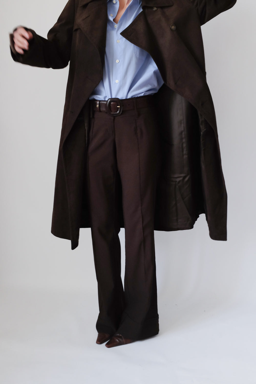 VINTAGE CHOCOLATE FAUX SUEDE TRENCH COAT