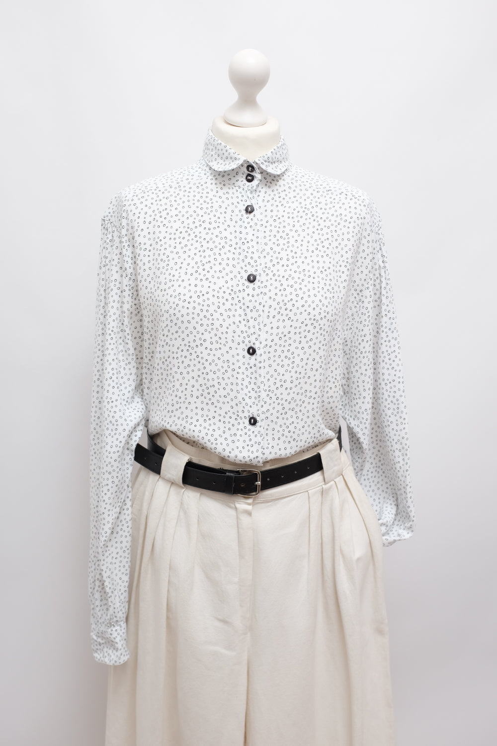 PURE VISCOSE POLKA DOTS WHITE SHIRT