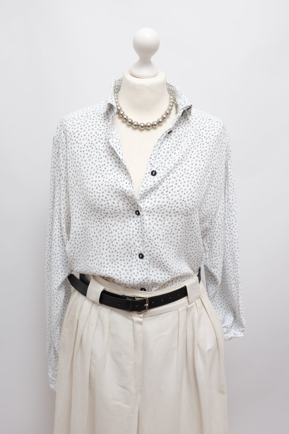 PURE VISCOSE POLKA DOTS WHITE SHIRT