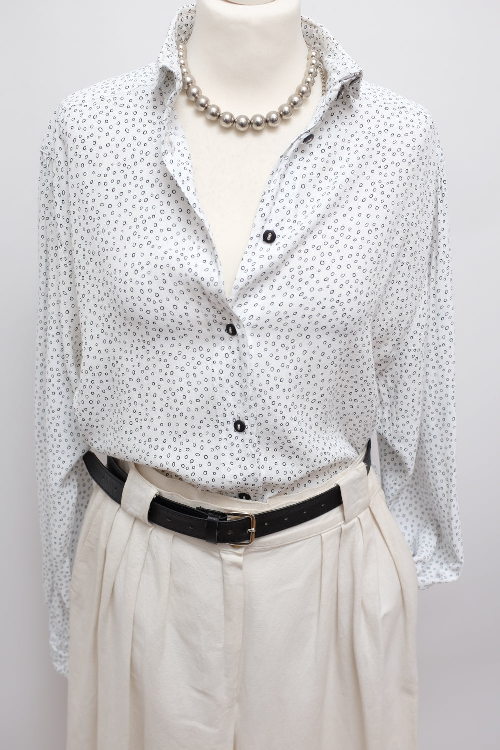 PURE VISCOSE POLKA DOTS WHITE SHIRT