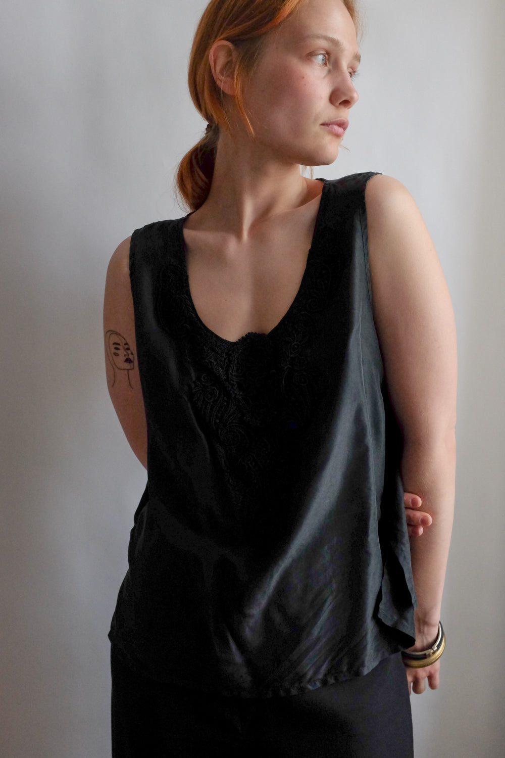 PURE SILK BLACK VINTAGE TANKTOP