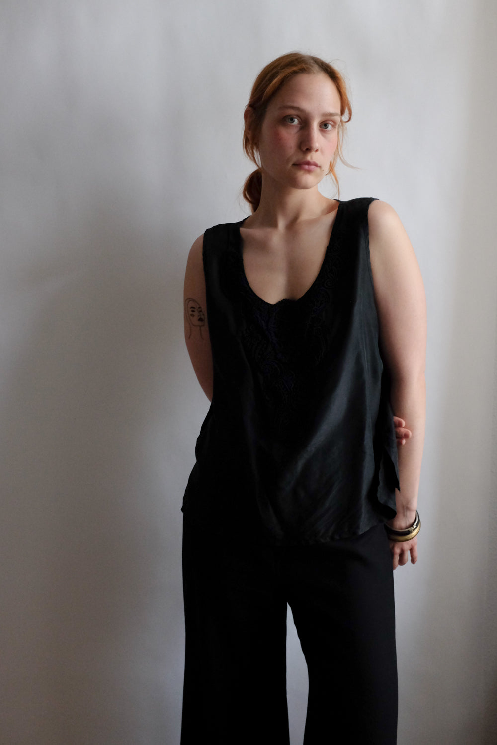 PURE SILK BLACK VINTAGE TANKTOP