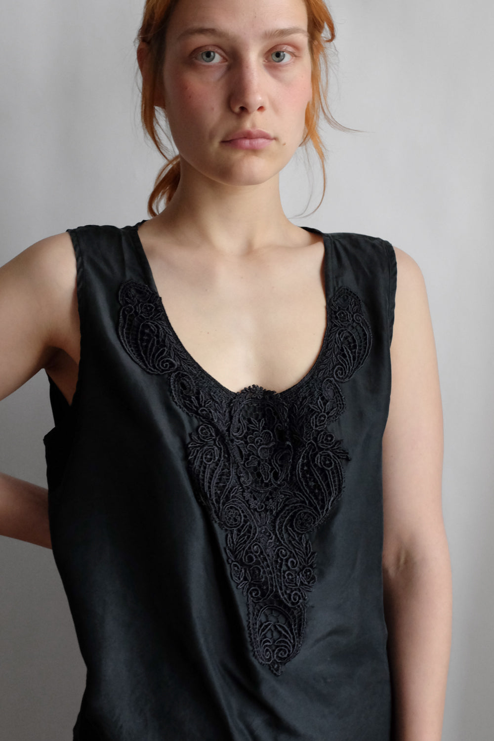 PURE SILK BLACK VINTAGE TANKTOP