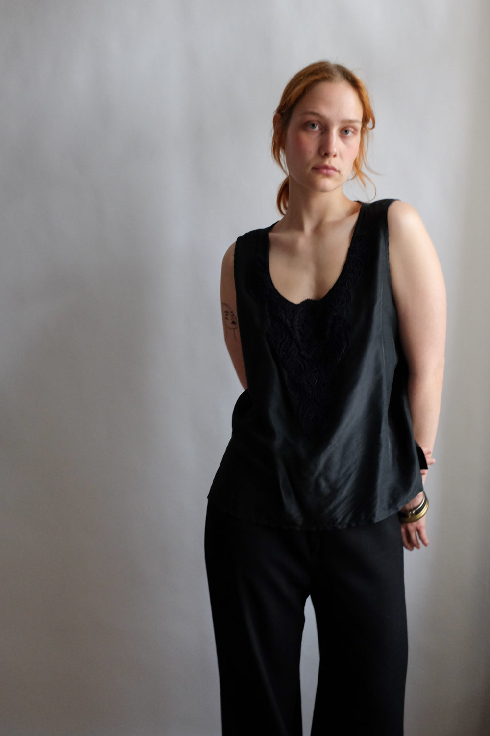 PURE SILK BLACK VINTAGE TANKTOP