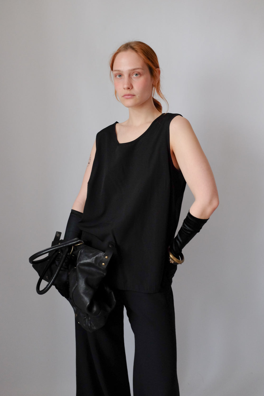 BLACK VISCOSE TANK VEST SHIRT