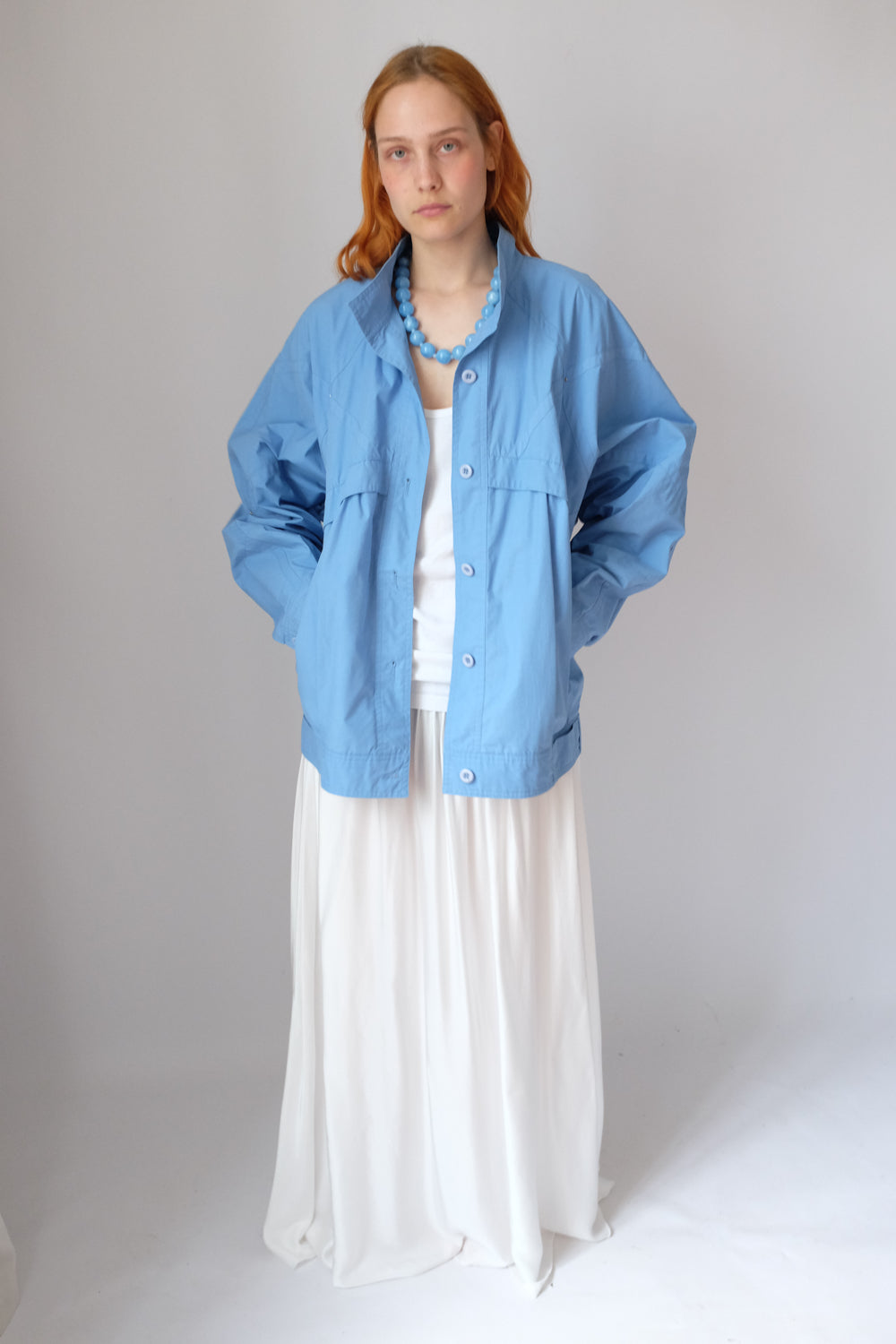 VINTAGE BLUE COTTON BOMBER BLOUSON JACKET