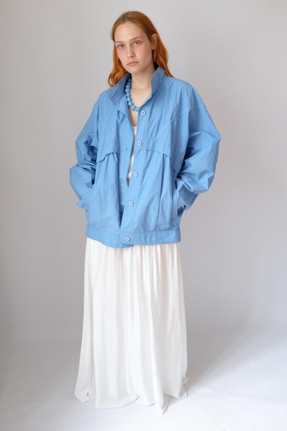 VINTAGE BLUE COTTON BOMBER BLOUSON JACKET