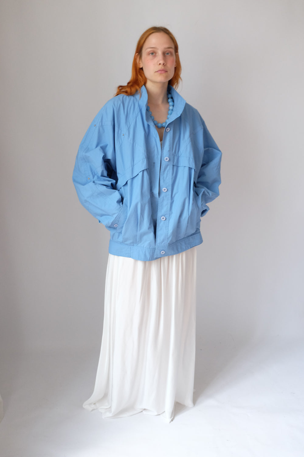 VINTAGE BLUE COTTON BOMBER BLOUSON JACKET