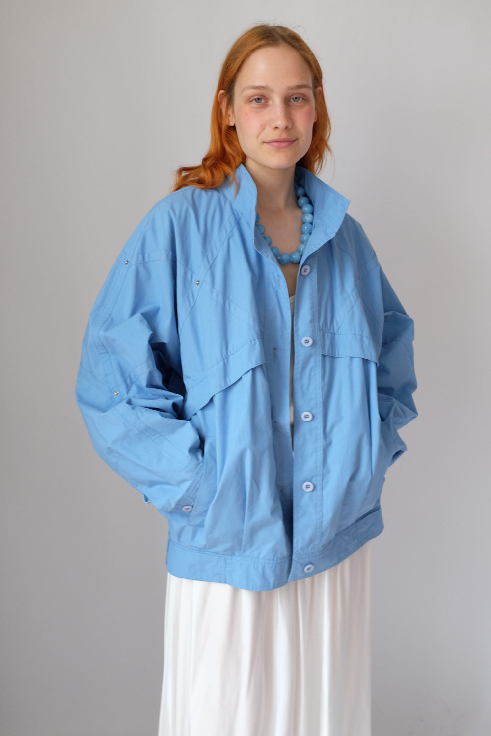 VINTAGE BLUE COTTON BOMBER BLOUSON JACKET