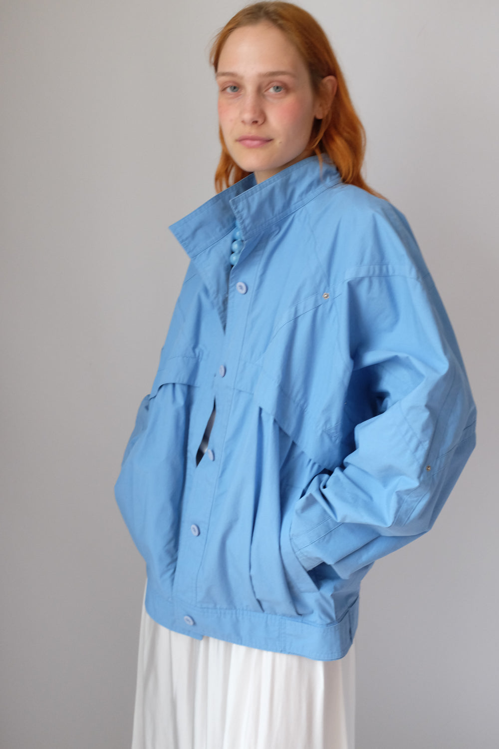 VINTAGE BLUE COTTON BOMBER BLOUSON JACKET