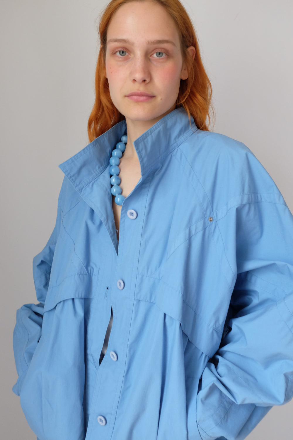 VINTAGE BLUE COTTON BOMBER BLOUSON JACKET