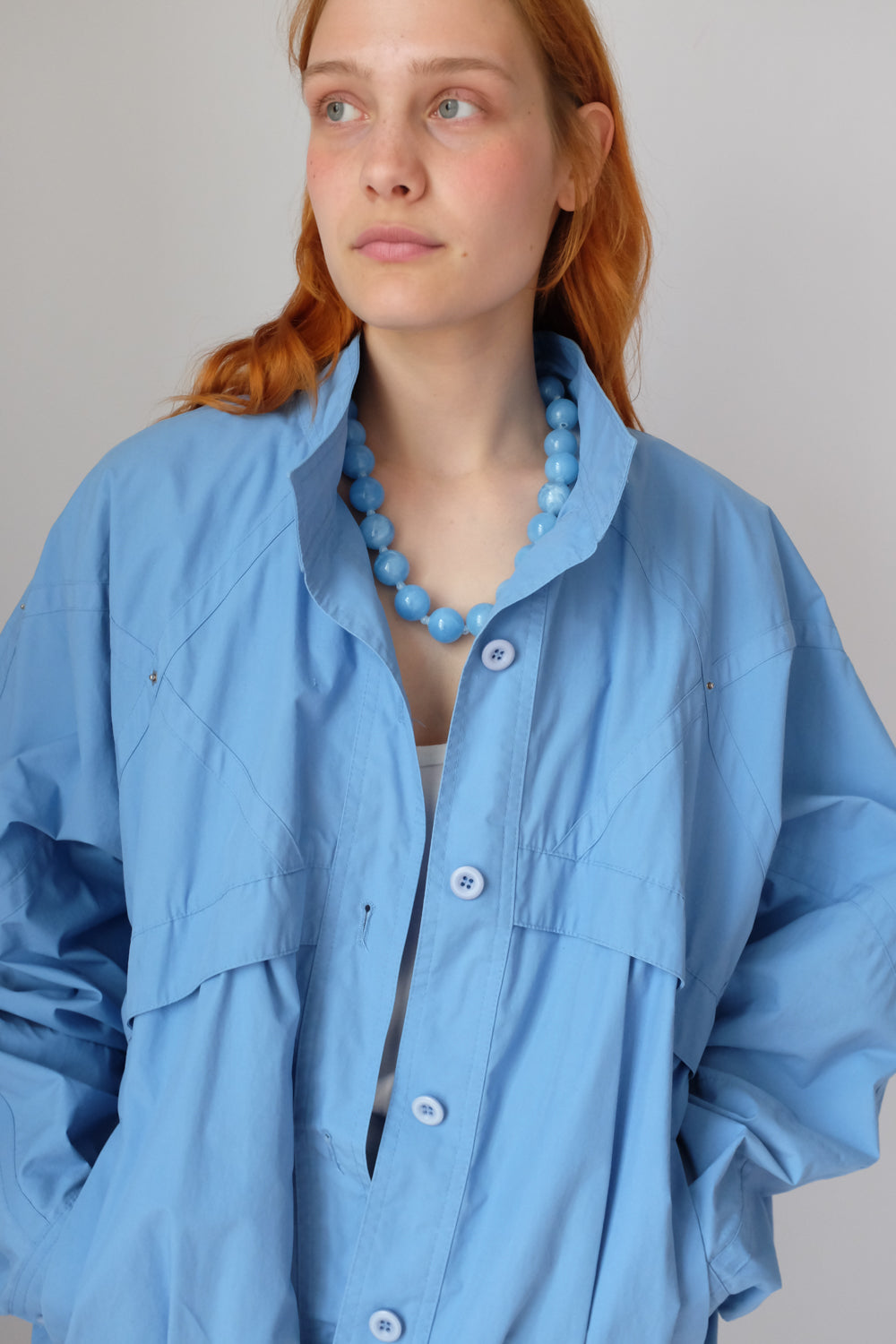 VINTAGE BLUE COTTON BOMBER BLOUSON JACKET