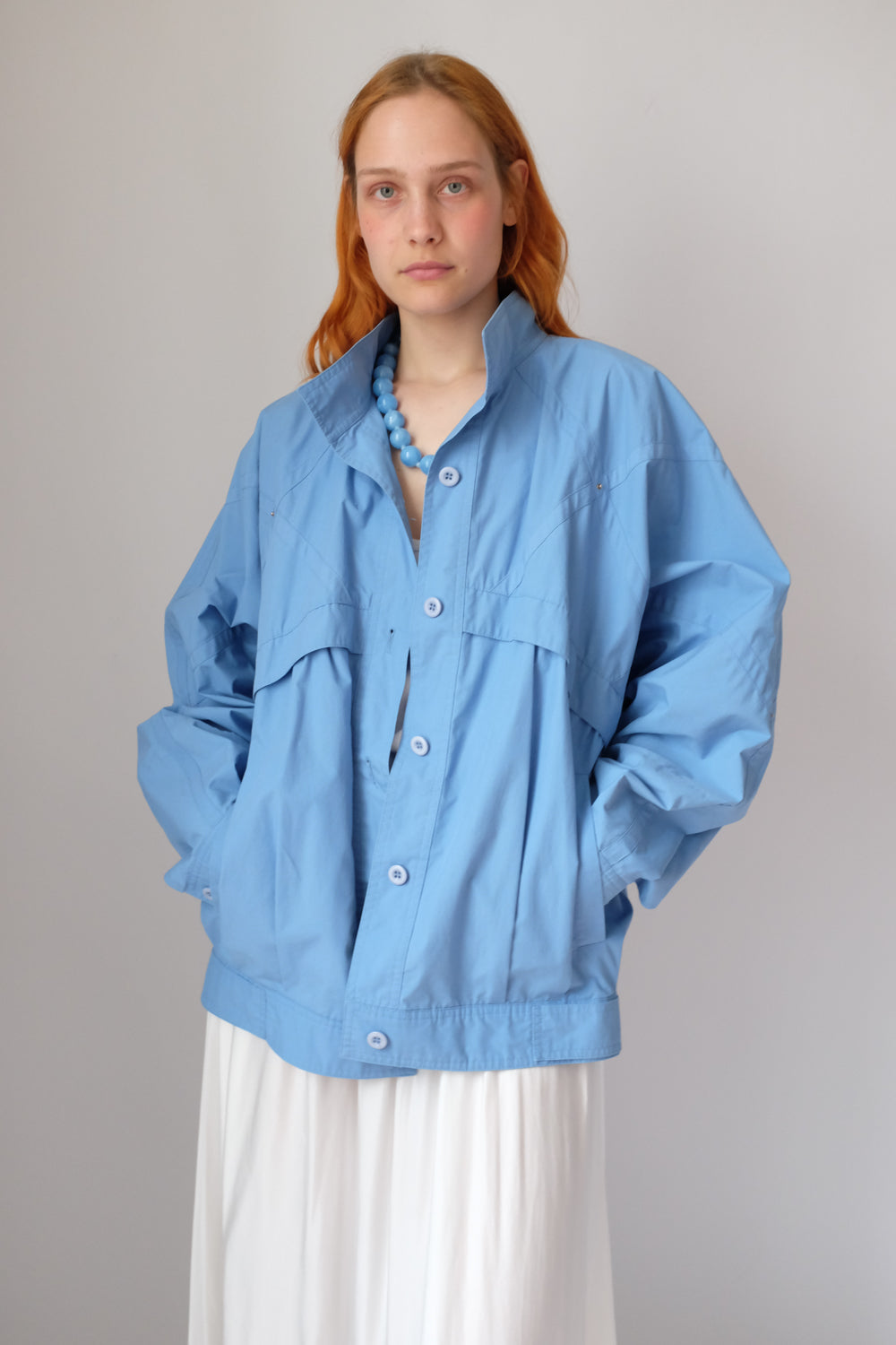 VINTAGE BLUE COTTON BOMBER BLOUSON JACKET