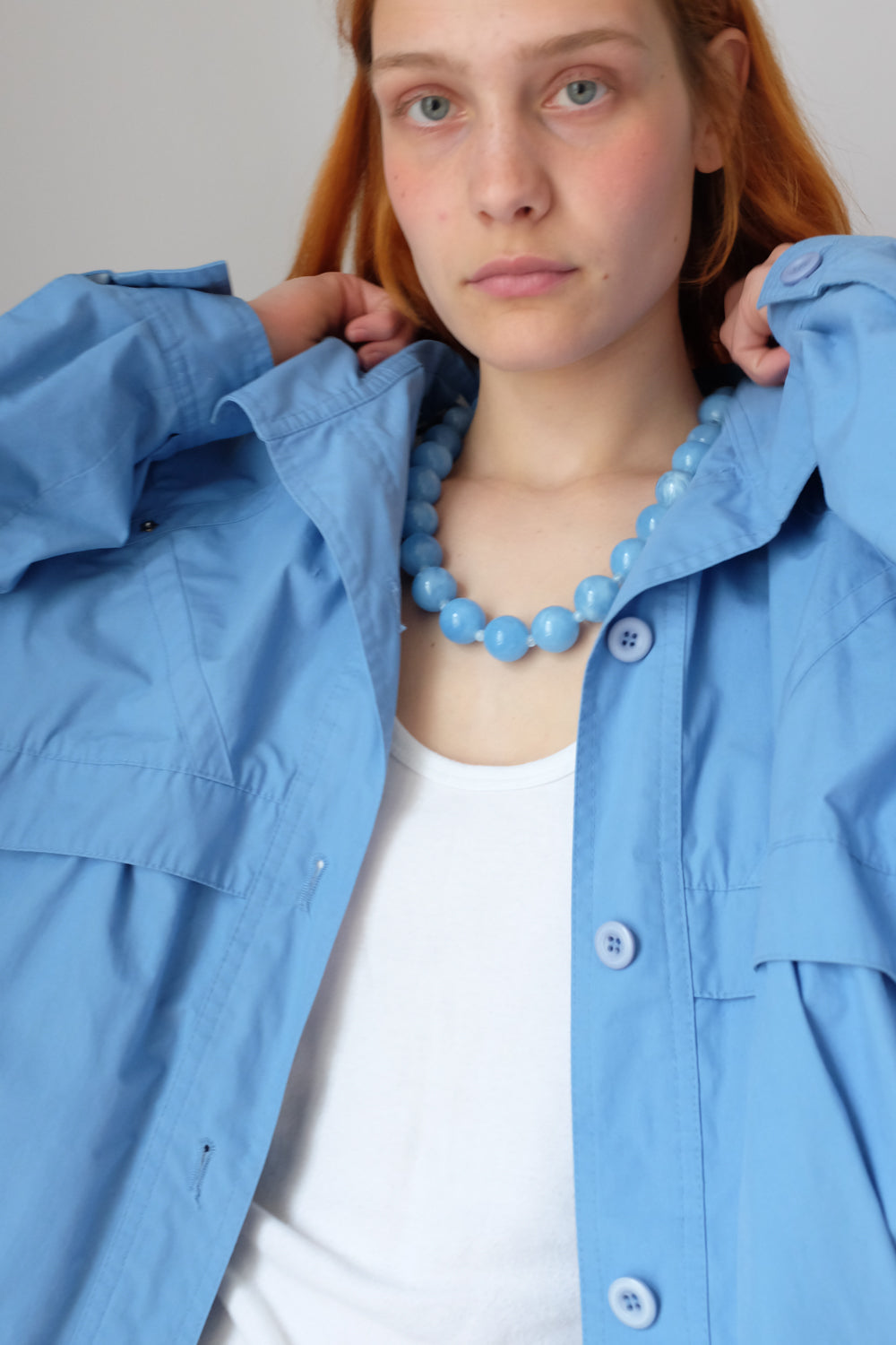 VINTAGE BLUE COTTON BOMBER BLOUSON JACKET