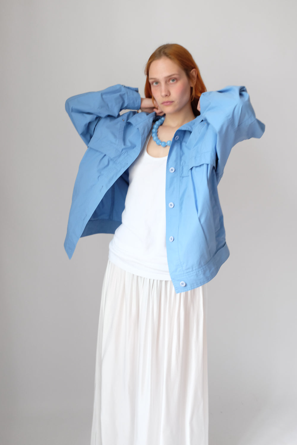 VINTAGE BLUE COTTON BOMBER BLOUSON JACKET