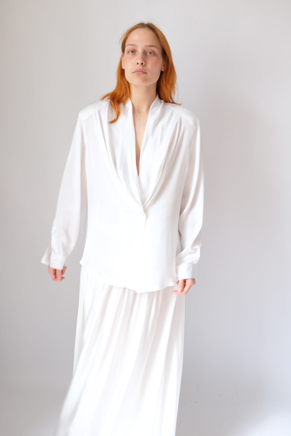 SATIN LIQUID WHITE WRAP BLOUSE