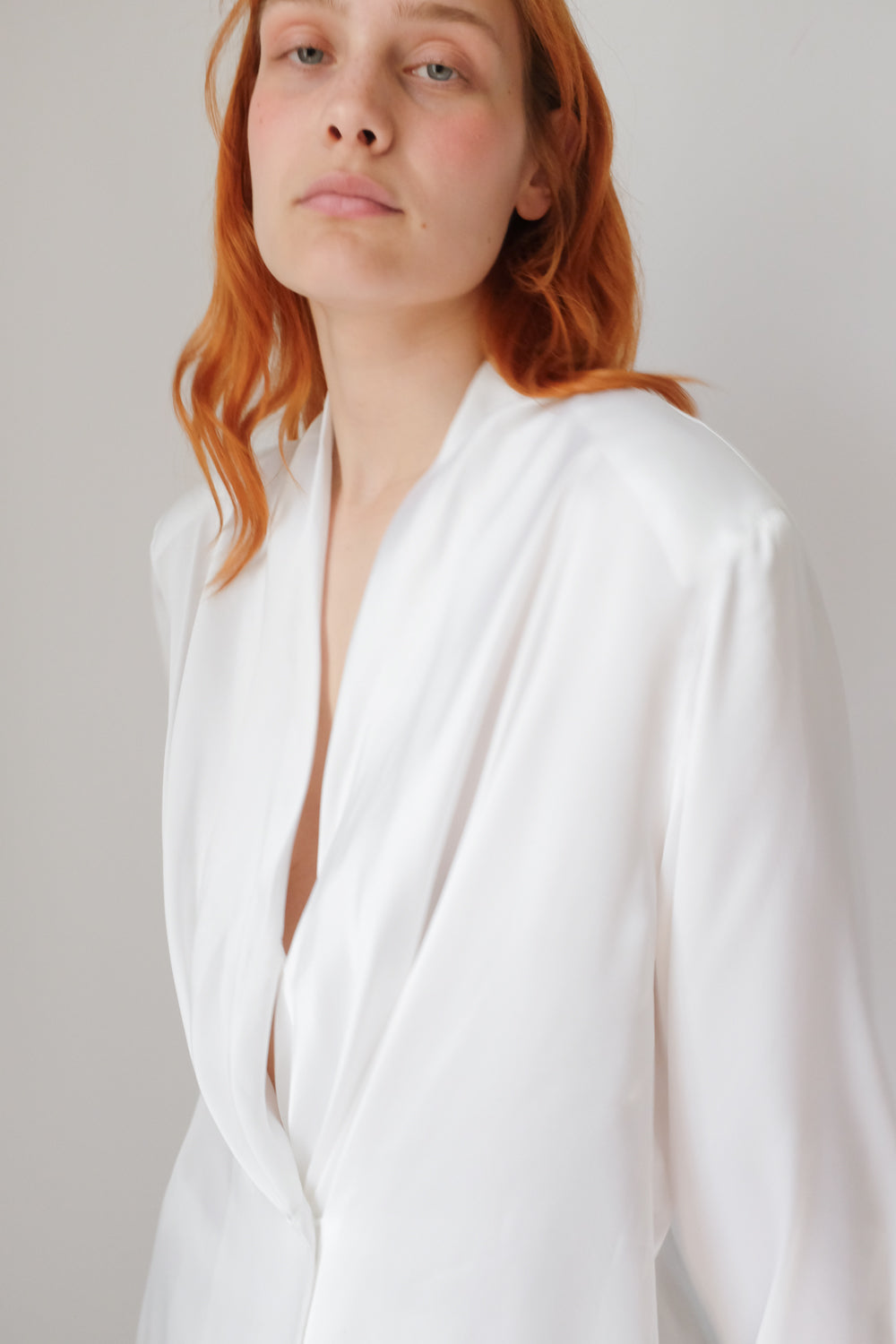 SATIN LIQUID WHITE WRAP BLOUSE