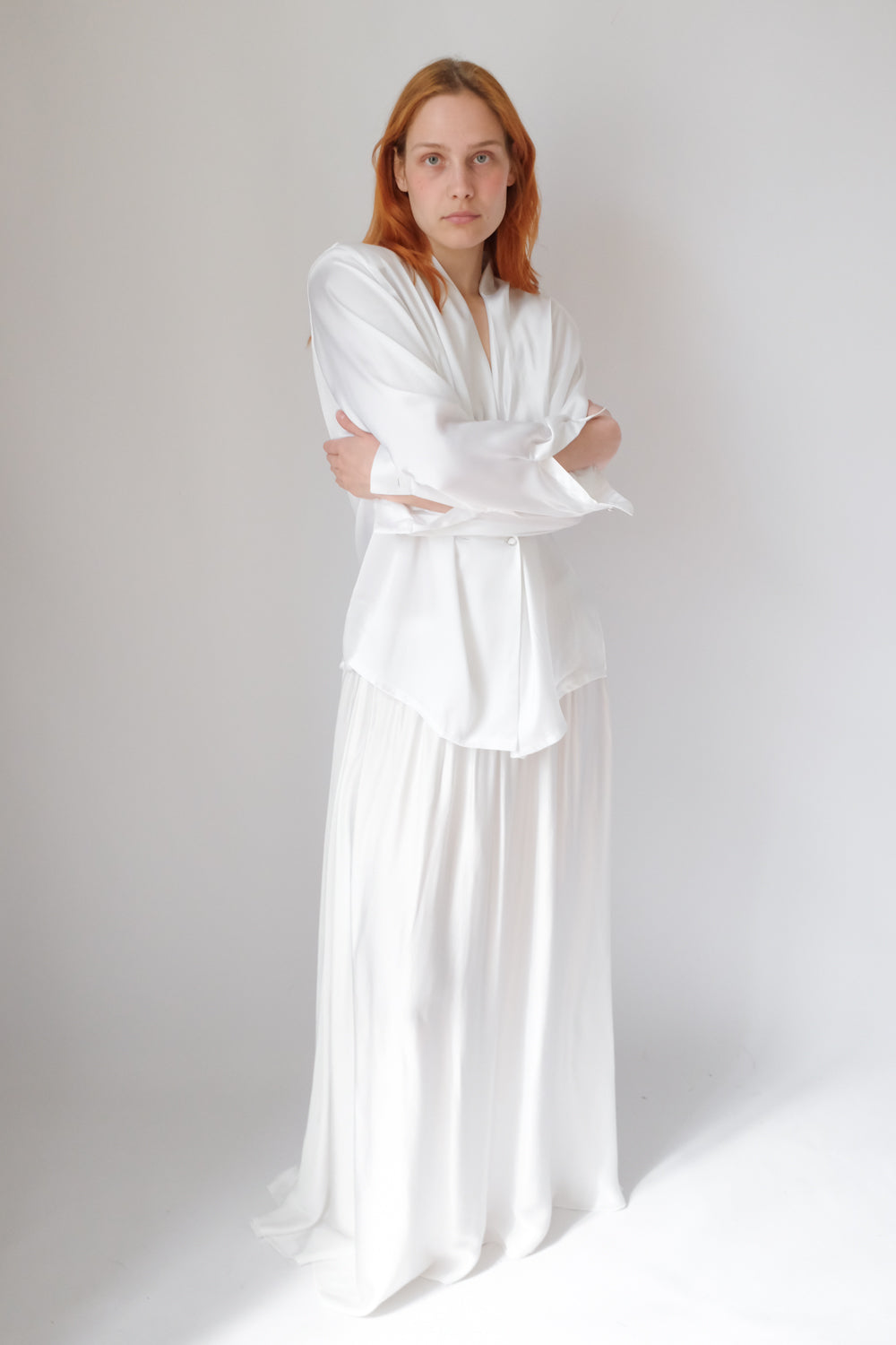 SATIN LIQUID WHITE WRAP BLOUSE