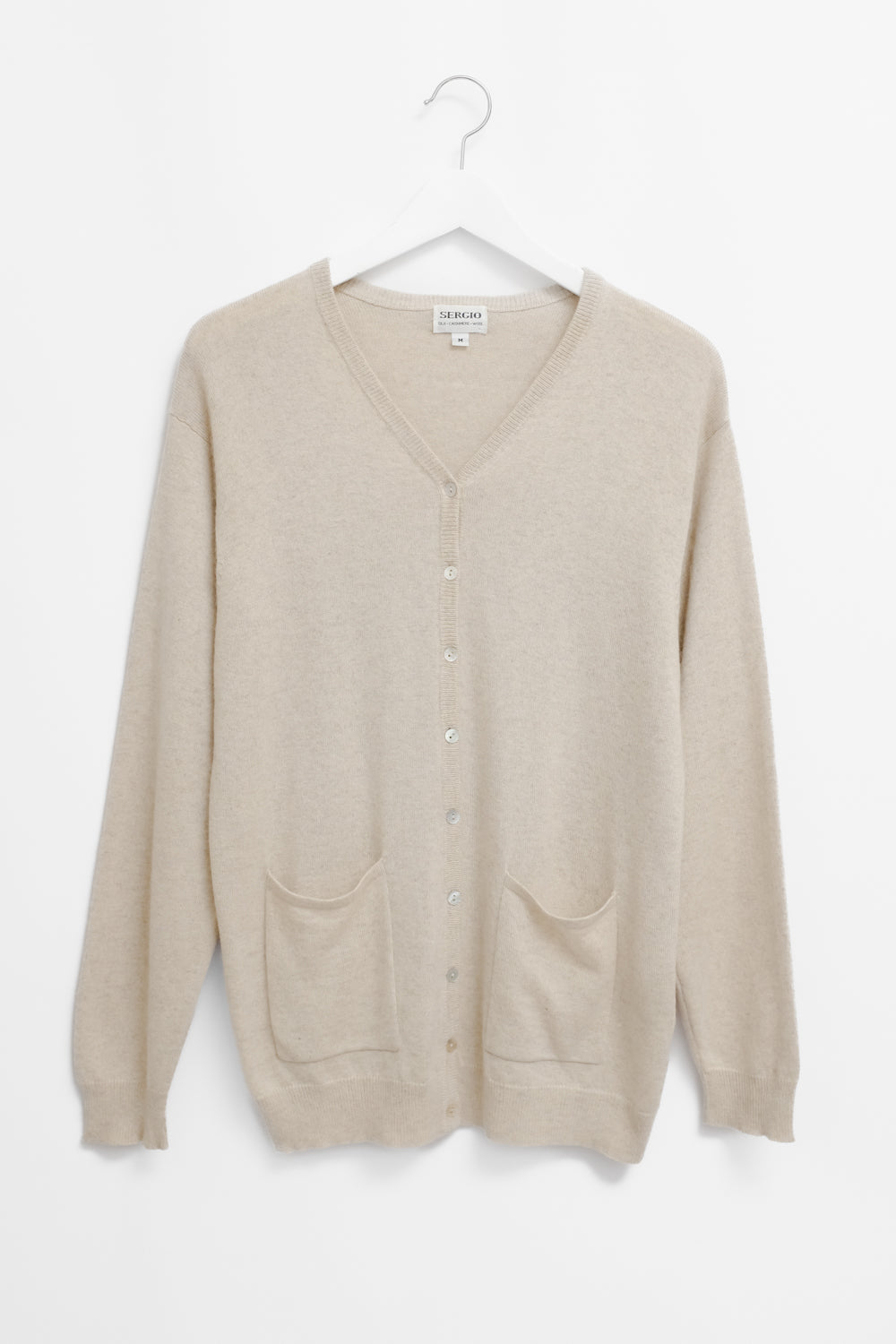 CASHMERE SILK WOOL BEIGE CARDIGAN SWEATER