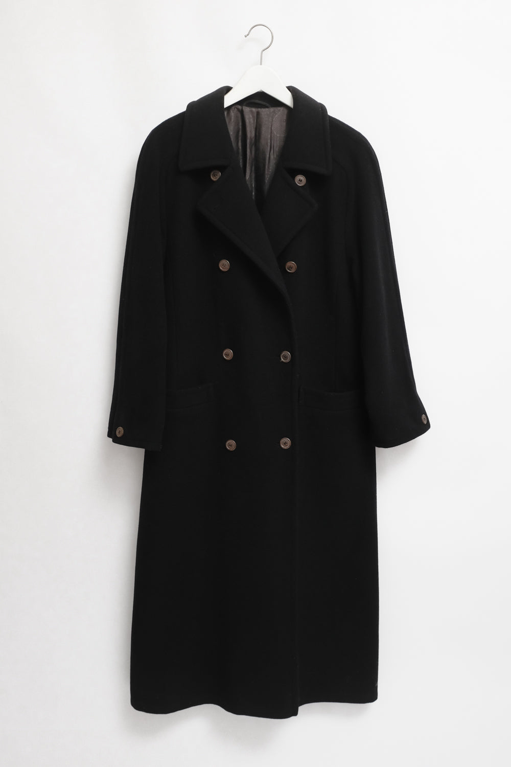 CASHMERE WOOL DOUBLE BREASTED BLACK MAXI COAT