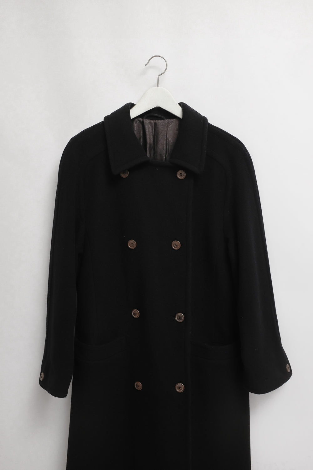 CASHMERE WOOL DOUBLE BREASTED BLACK MAXI COAT