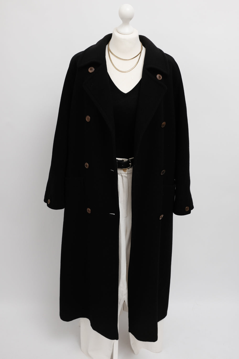 CASHMERE WOOL DOUBLE BREASTED BLACK MAXI COAT