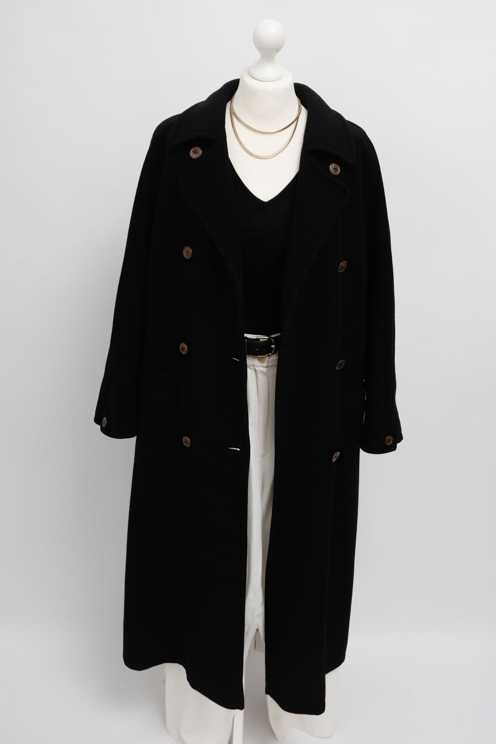 CASHMERE WOOL DOUBLE BREASTED BLACK MAXI COAT