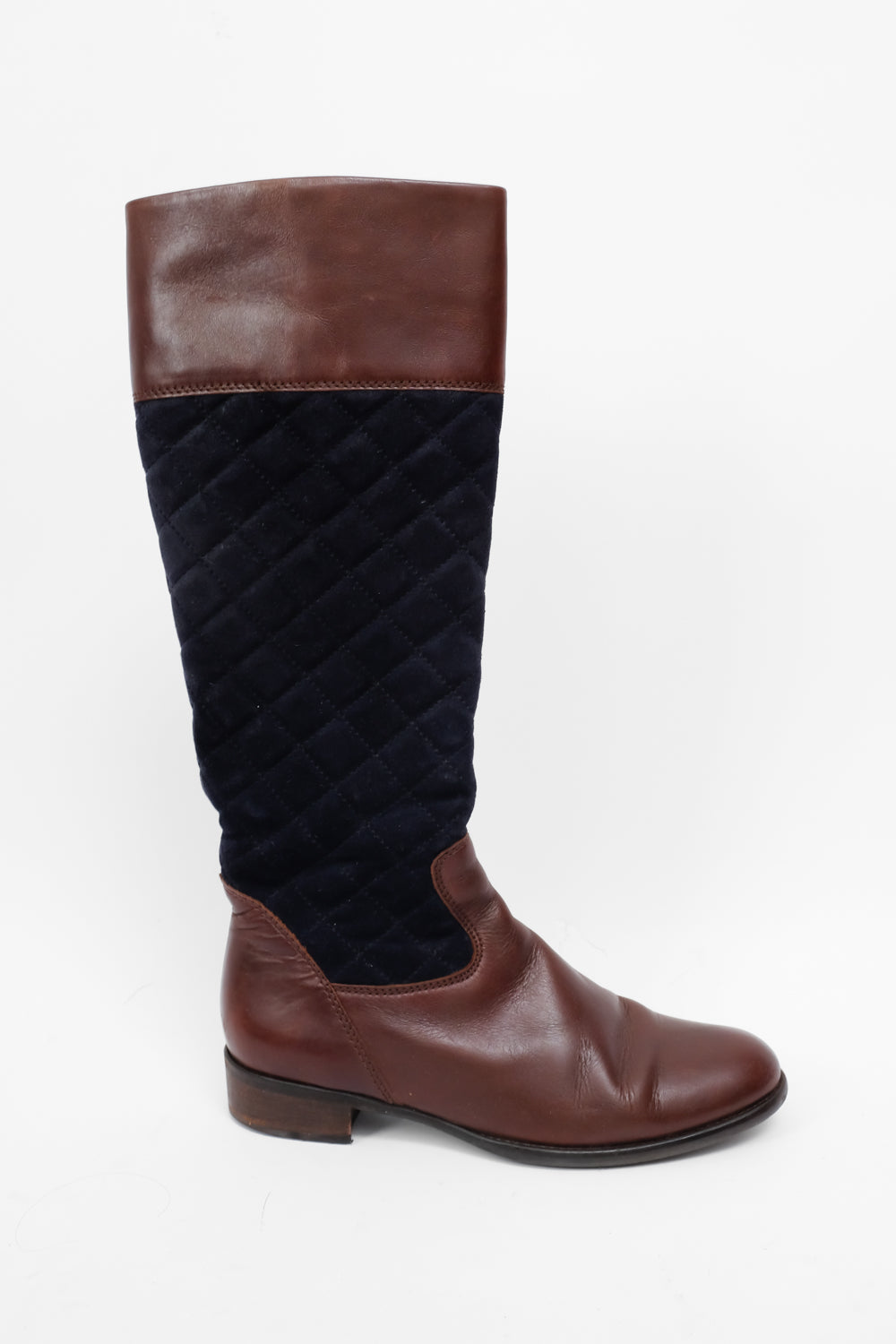 BROWN NAVY QUILTED LEATHER BOOTS 38,5