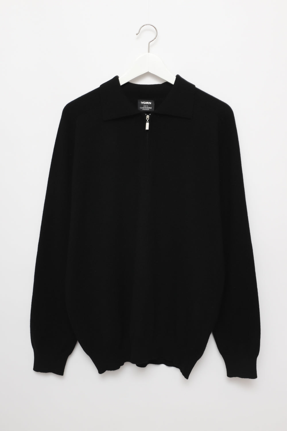 PURE CASHMERE TROYER ZIP BLACK POLO SWEATER