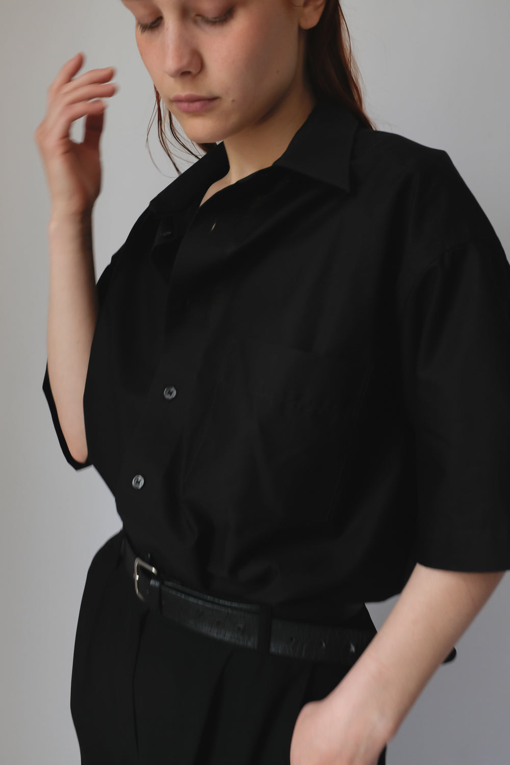 PURE COTTON SHORT ARM BLACK OVERSIZE SHIRT