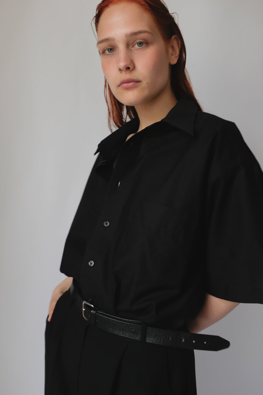 PURE COTTON SHORT ARM BLACK OVERSIZE SHIRT