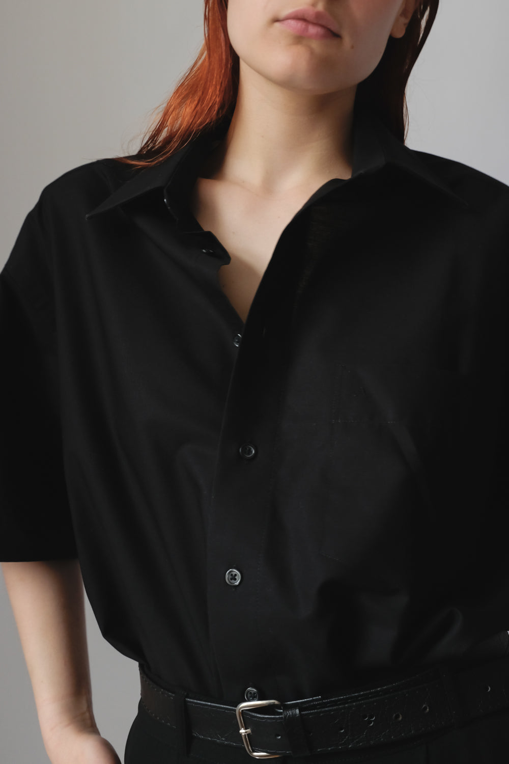 PURE COTTON SHORT ARM BLACK OVERSIZE SHIRT