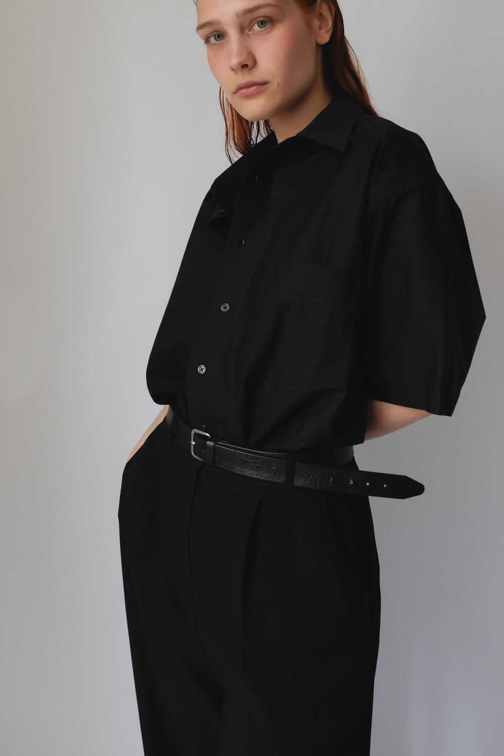 PURE COTTON SHORT ARM BLACK OVERSIZE SHIRT