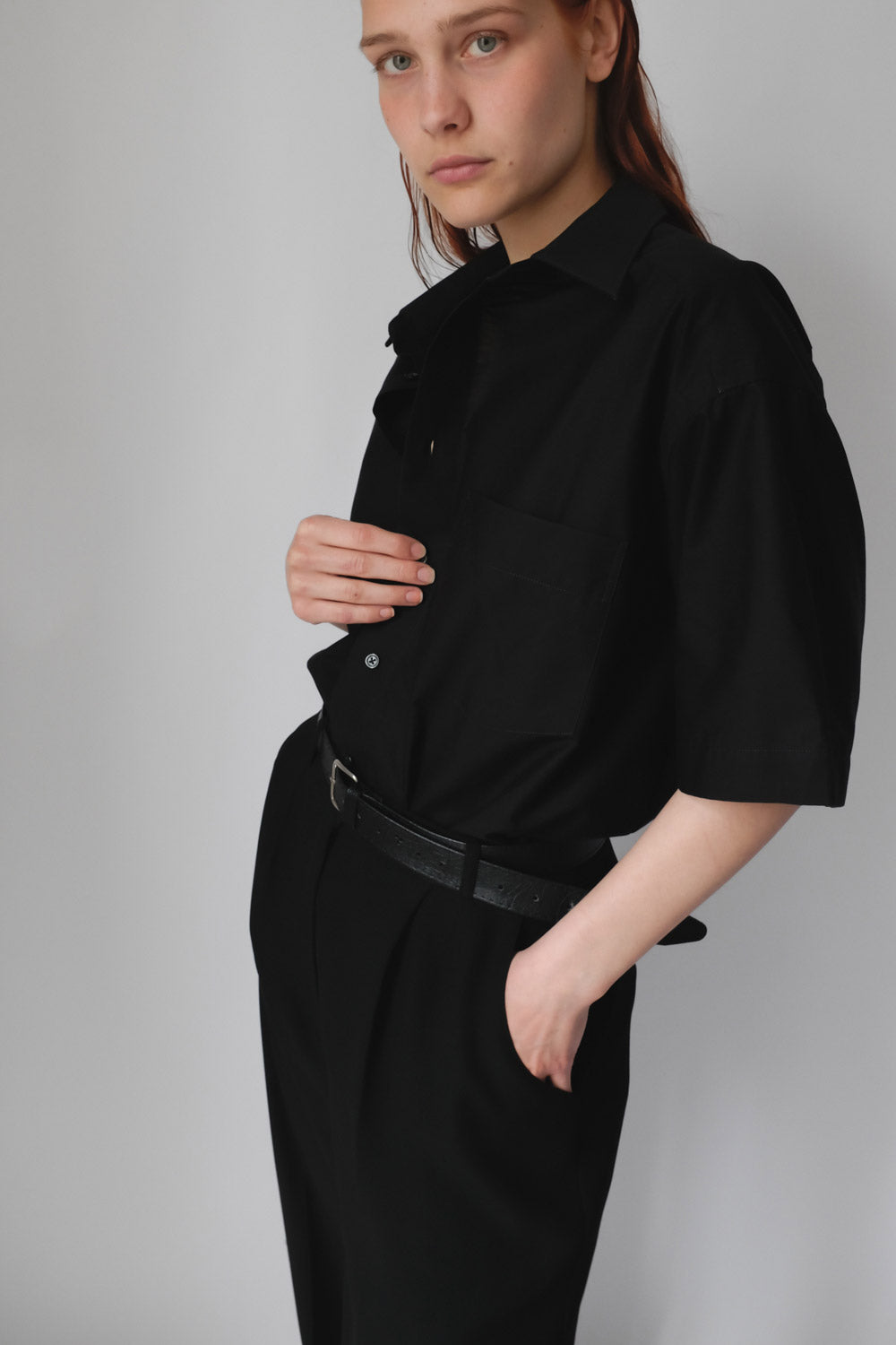 PURE COTTON SHORT ARM BLACK OVERSIZE SHIRT