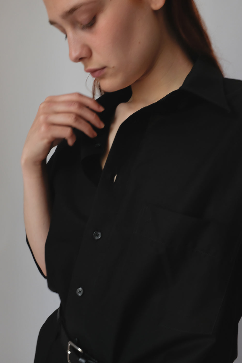 PURE COTTON SHORT ARM BLACK OVERSIZE SHIRT
