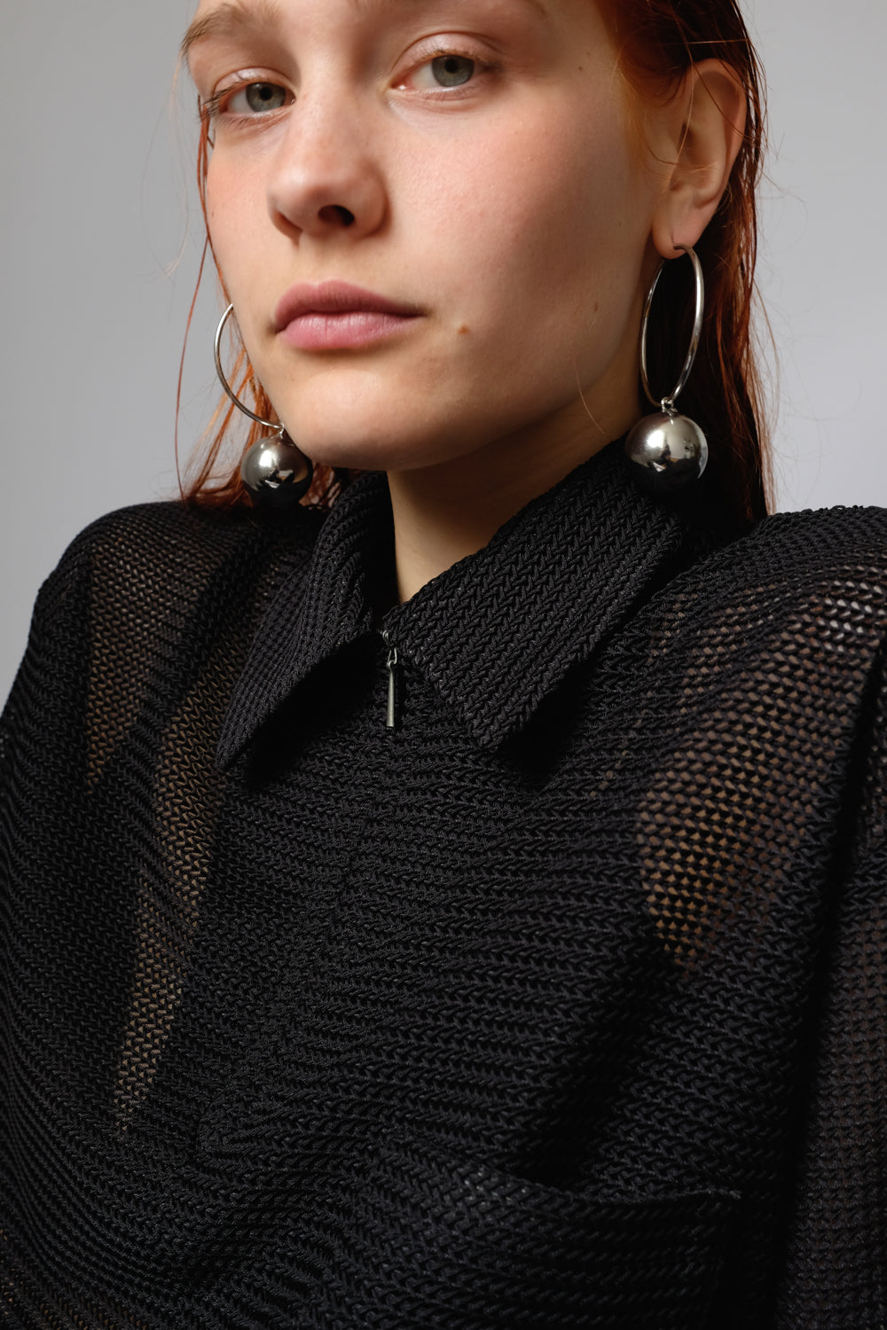 ZIP KNIT SEE THROUGH VINTAGE BLACK TEE
