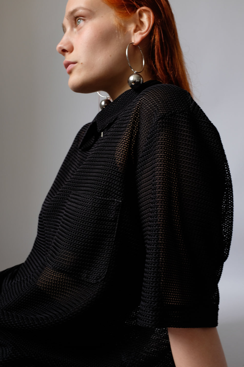 ZIP KNIT SEE THROUGH VINTAGE BLACK TEE