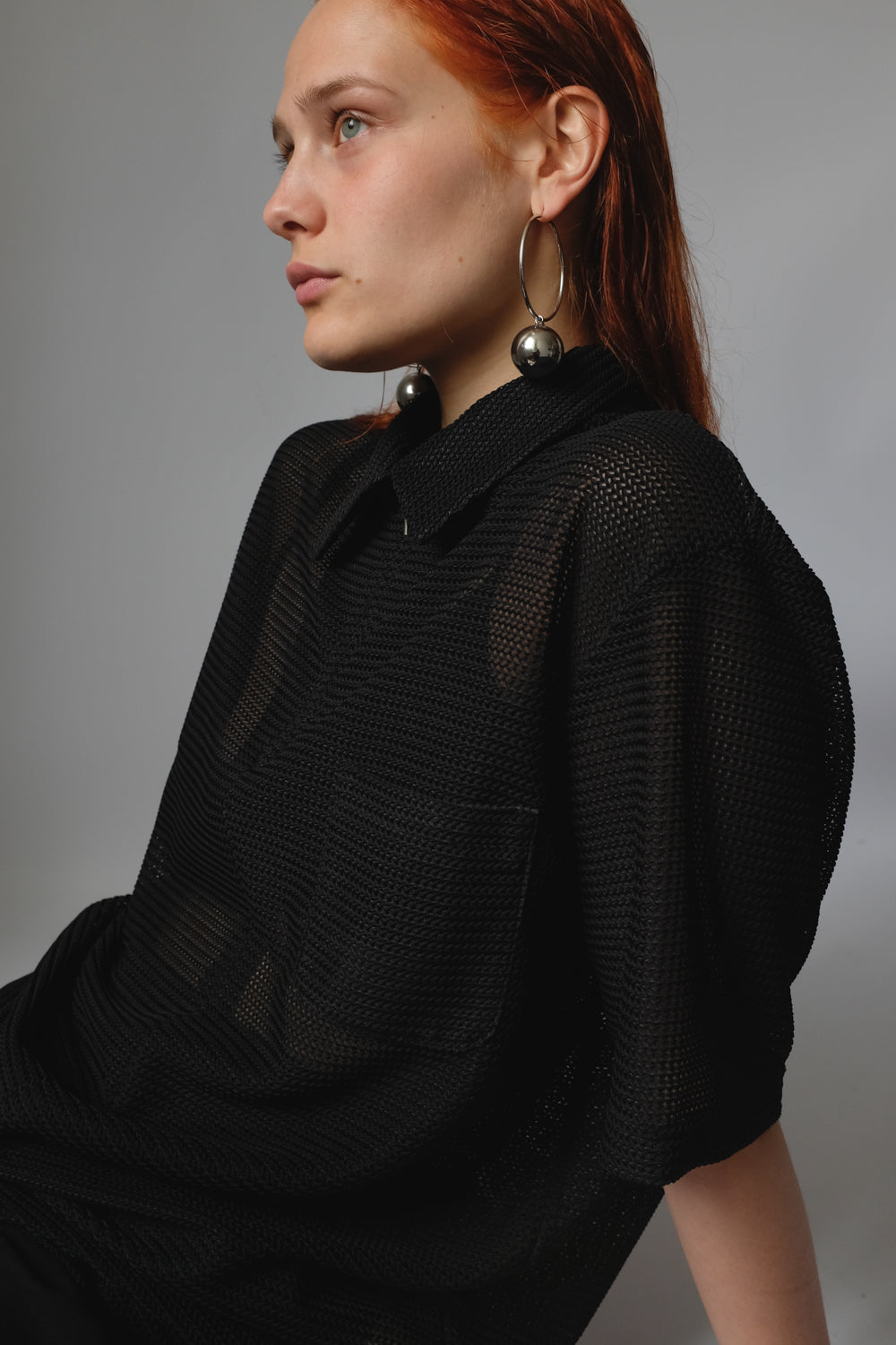 ZIP KNIT SEE THROUGH VINTAGE BLACK TEE
