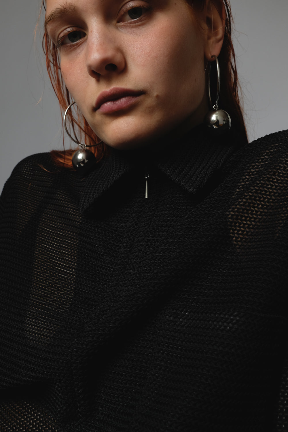 ZIP KNIT SEE THROUGH VINTAGE BLACK TEE