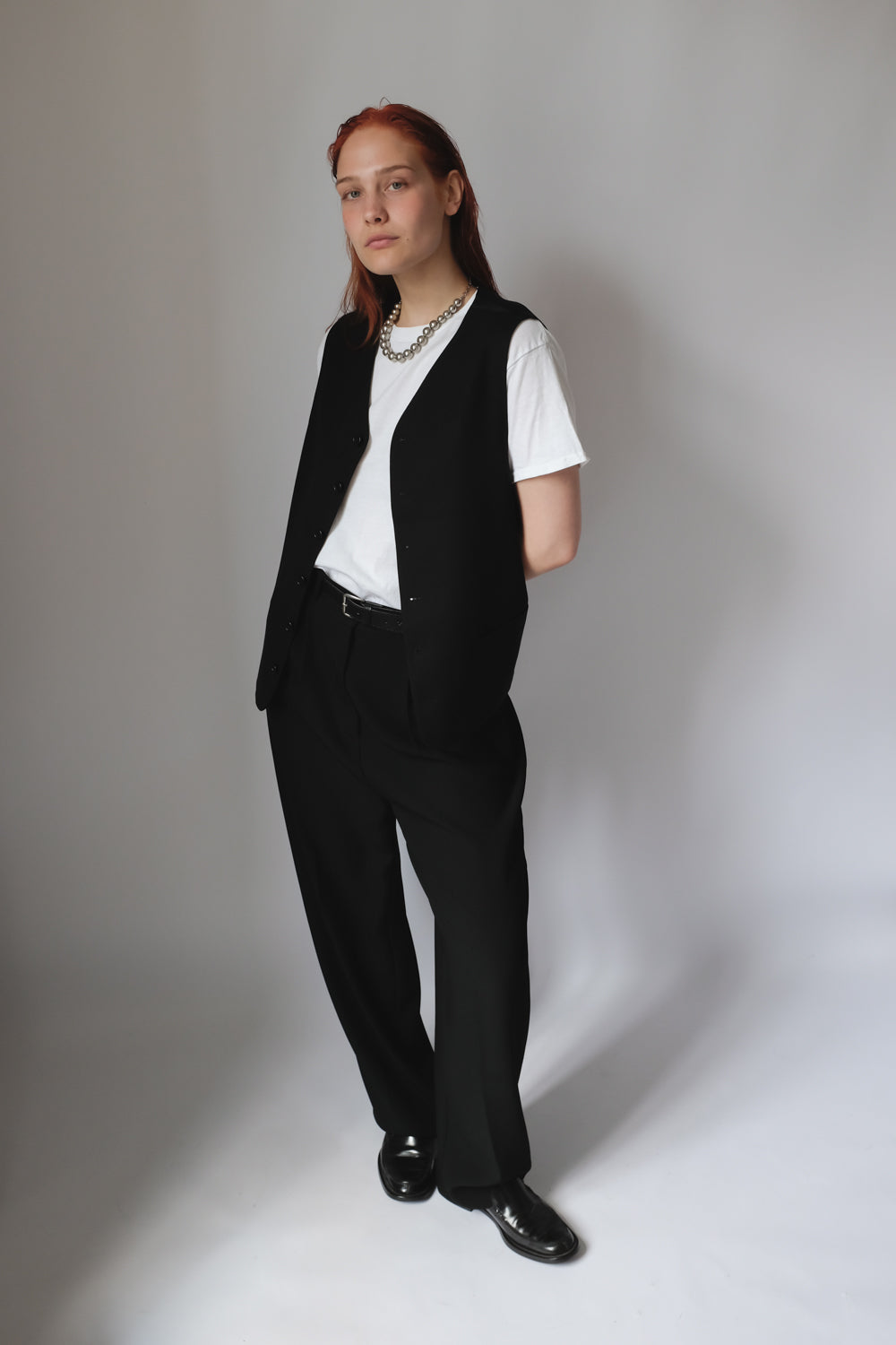 LONG WIDE VISCOSE BLACK SUIT TROUSERS