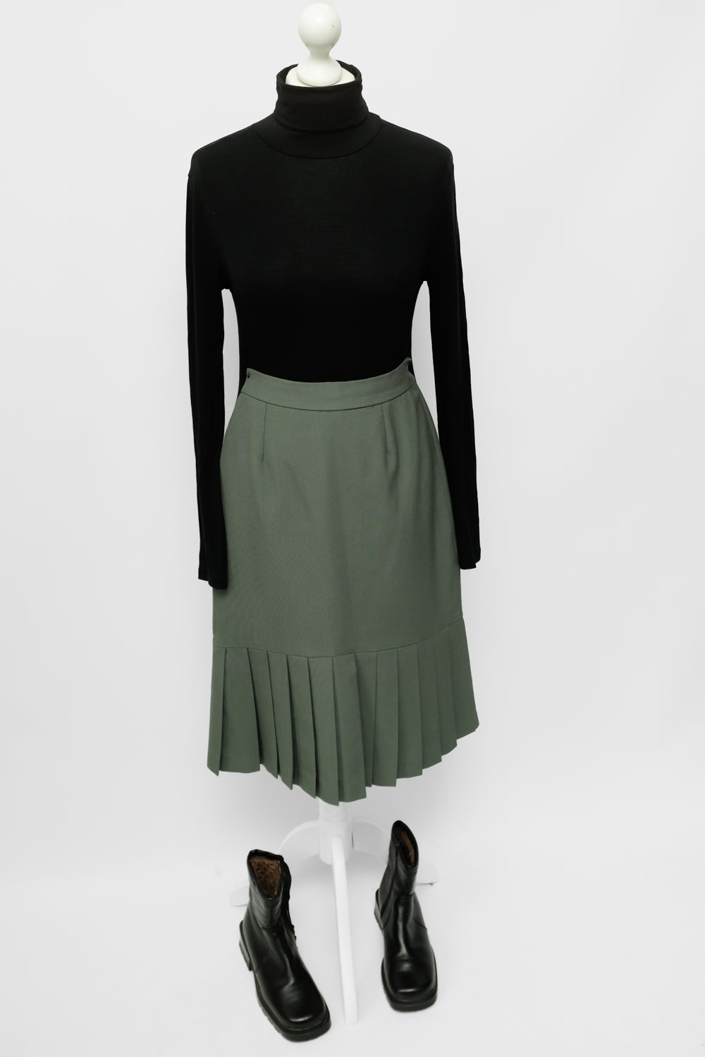 VINTAGE DARK MINT PLEATED MIDI SKIRT