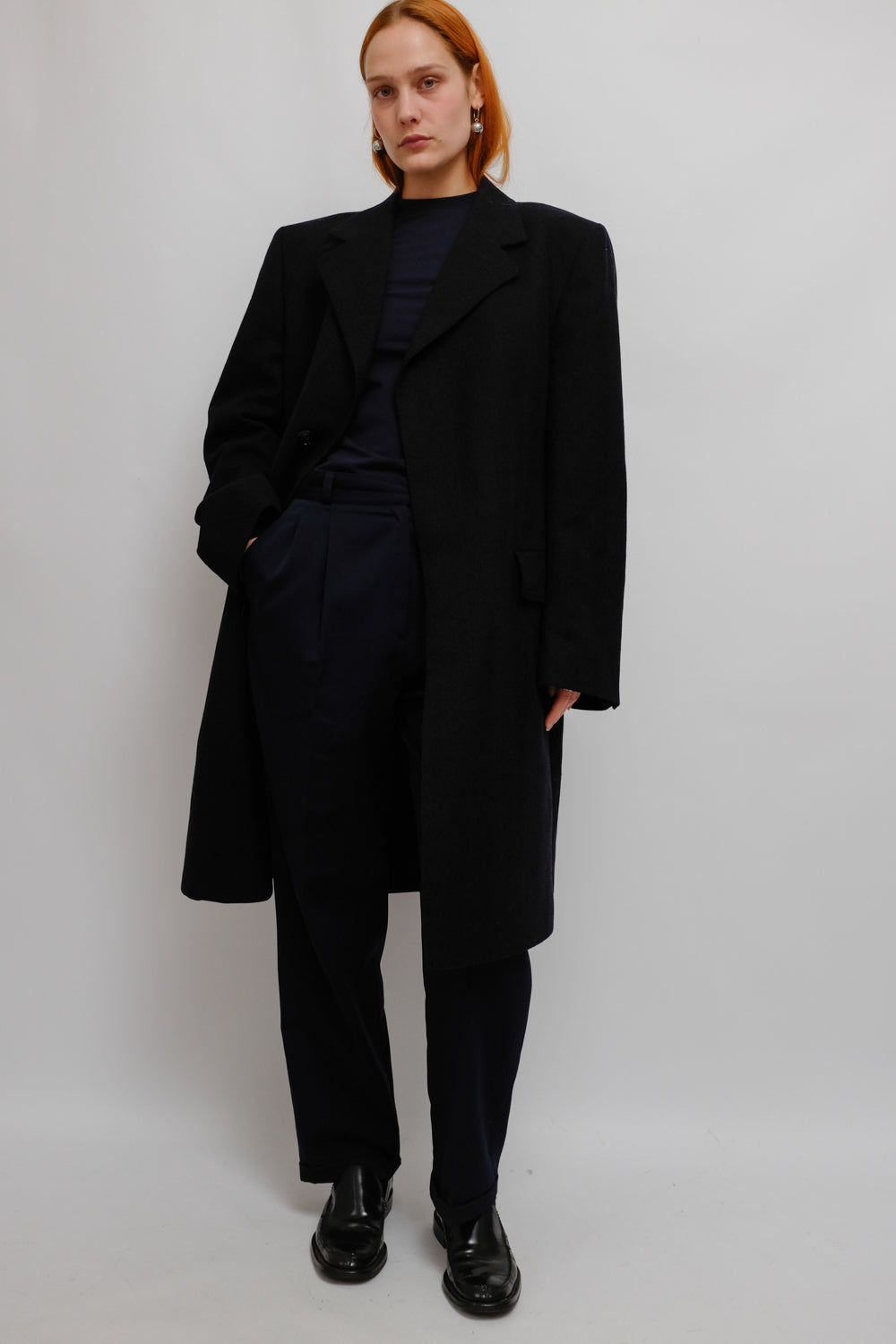 PURE WOOL NAVY PLEATED PANTS